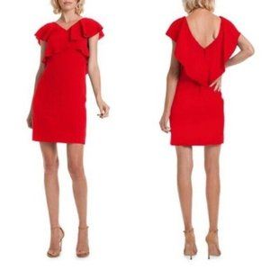 Trina Turk‎ Dress 4 Red Firecracker Cameron Cross Ruffle V-Neck Valentines Date